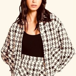 New York & Co Black Ivory Houndstooth Tweed Shaket Blazer Jacket Large